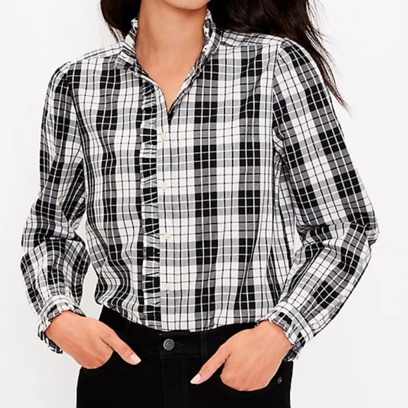 LOFT | Tops | Loft Plaid Ruffle Shirt 